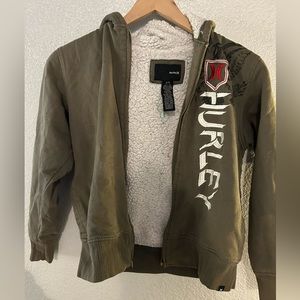 Kids small army green Hurley zip-up